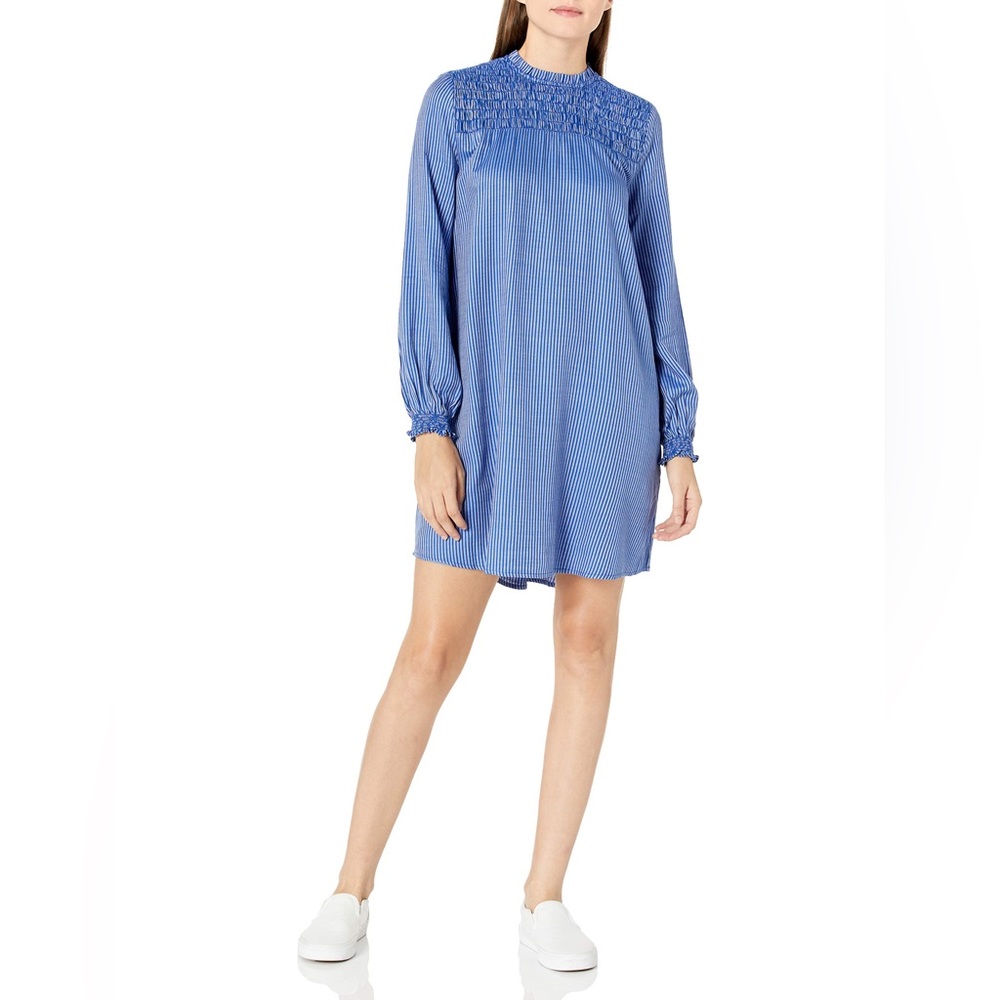 Goodthreads Women's Fluid Yarn-dye Twill Smocked Yoke Woven Swing Dress X-Small